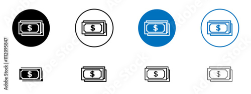 Cash icon set in black and blue colors