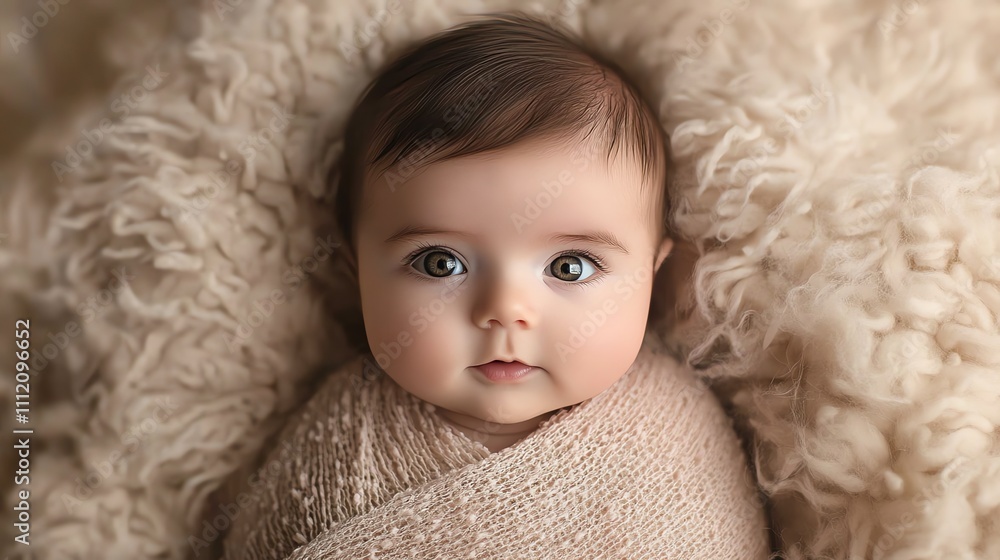 A sweet baby girl with big blue eyes looks up at the camera. A sweet baby girl with big blue eyes looks up at the camera.