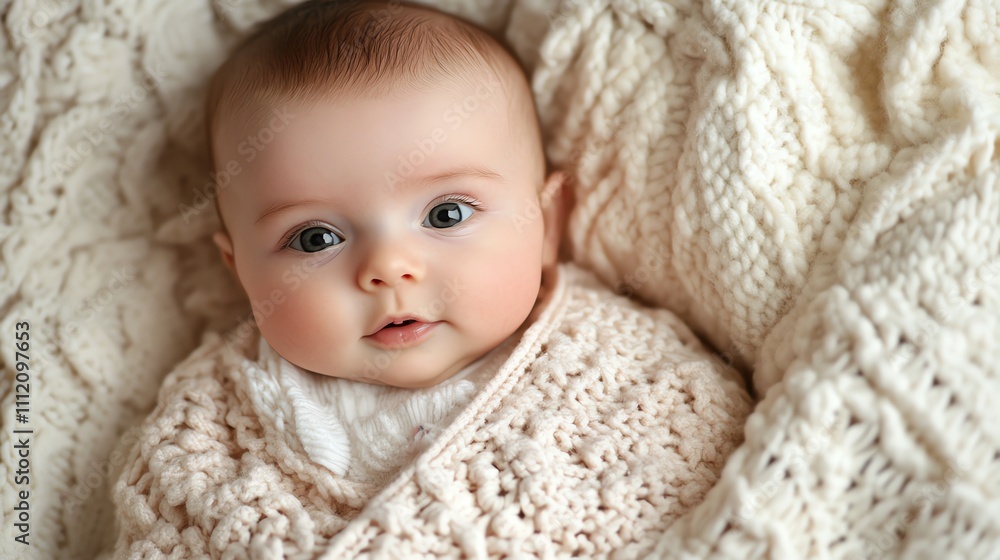 A sweet baby girl with big blue eyes looks up at the camera. A sweet baby girl with big blue eyes looks up at the camera.