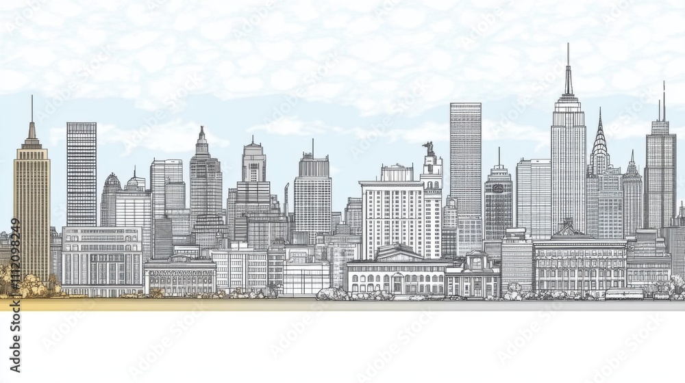 Urbanscape Linear Banner: Customizable Cityscape with Diverse Objects and Background Fill Urbanscape Linear Banner: Customizable Cityscape with Diverse Objects and Background Fill