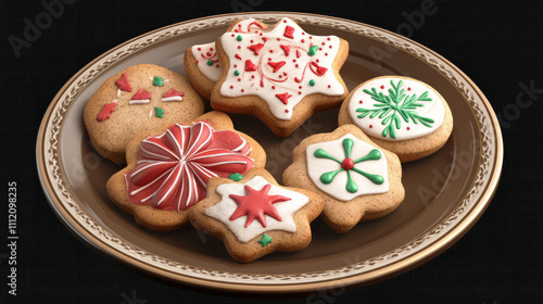 Delicious homemade Christmas cookies in a plate on the table close-up.