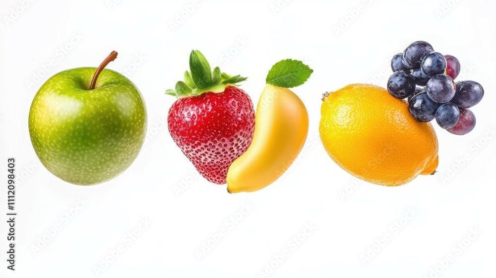 different fruits flying isolated on white background different fruits flying isolated on white background