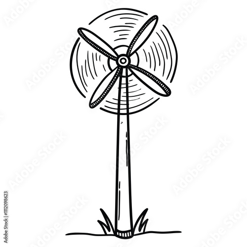 Hand drawn doodle windmill on white background.