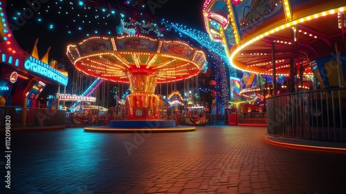 Night Carnival Rides with Vibrant Lights