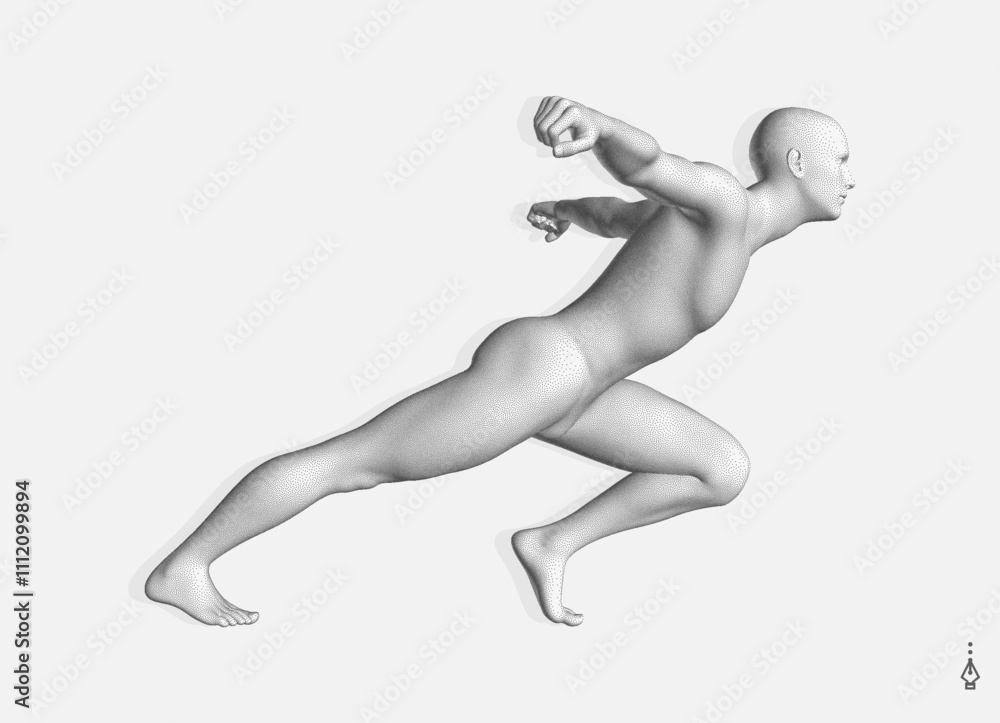 Running man or marathon runner. 3D human body model. Design for sport. Vector illustration for cover, card, postcard, interior design, banner, poster, brochure or presentation. Running man or marathon runner. 3D human body model. Design for sport. Vector illustration for cover, card, postcard, interior design, banner, poster, brochure or presentation.