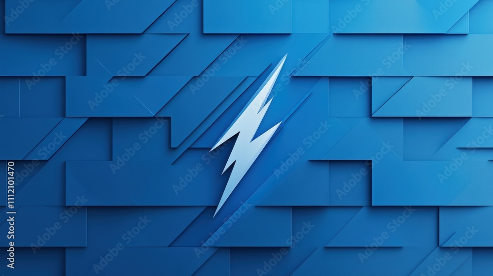 Fototapeta premium Abstract lightning bolt on layered blue geometric background, AI