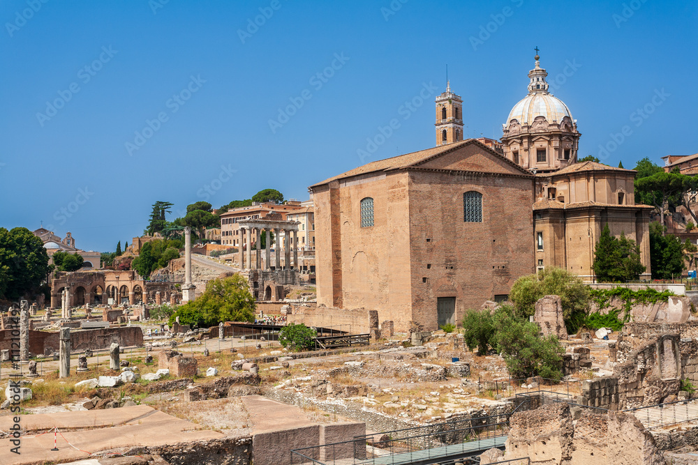 Ancient Rome View Featuring Curia Julia and Historical Ruins