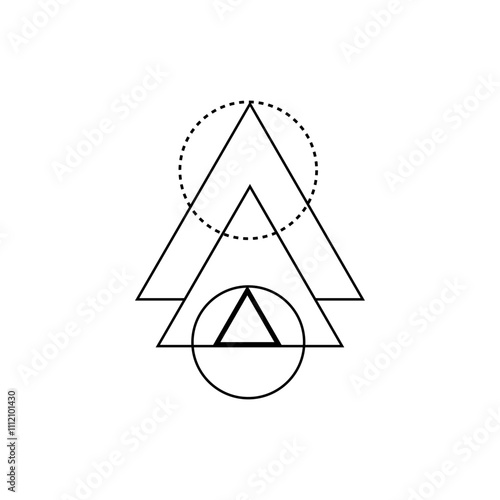 Black triangle featuring geometric shapes, sacred lines, and a minimalistic frame, ideal for ritual and spiritual decor in paranormal themes.