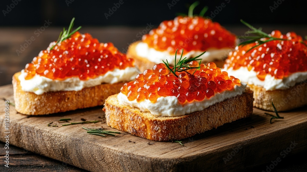 Gourmet Toast with Cream Cheese and Red Caviar Garnish Gourmet Toast with Cream Cheese and Red Caviar Garnish