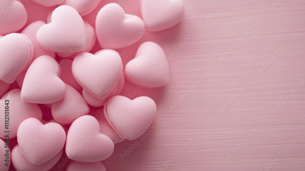 Heart-shaped pink candies create a sweet and romantic atmosphere, AI Heart-shaped pink candies create a sweet and romantic atmosphere, AI