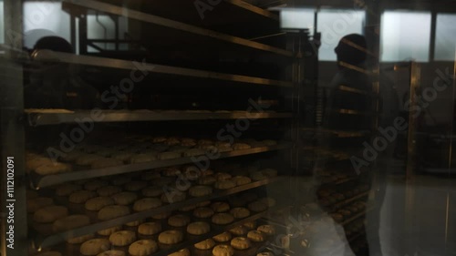 biscuit baking in a oven in a food industry 