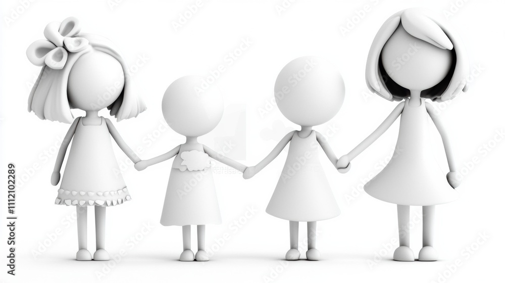 Four faceless figures holding hands, symbolizing unity and friendship, AI Four faceless figures holding hands, symbolizing unity and friendship, AI