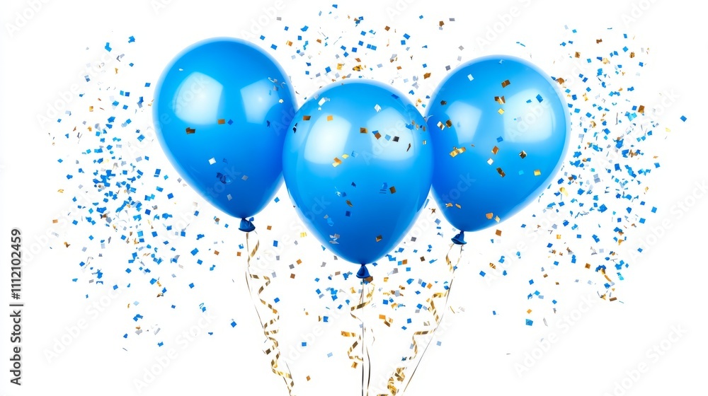 blue balloons with confetti on white background blue balloons with confetti on white background