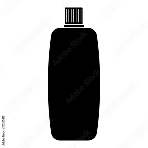 Illustration showing a black icon of cleaning products on a white background