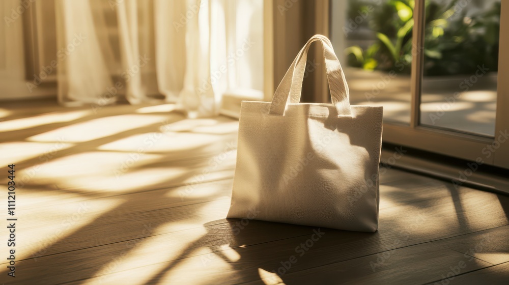 Mockup of customizable tote bag lying on floor Mockup of customizable tote bag lying on floor