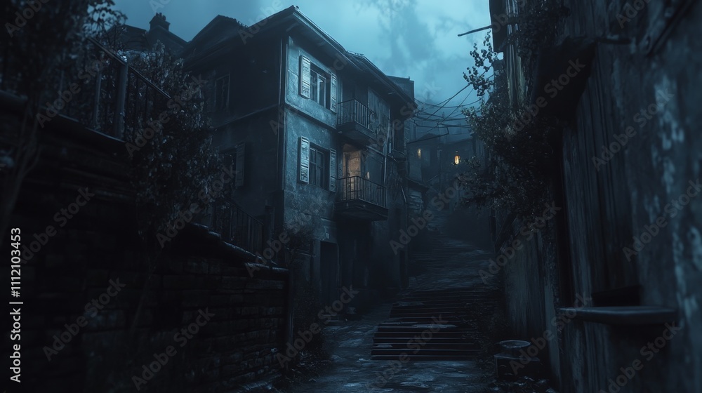 Mysterious Abandoned Alleyway at Night Mysterious Abandoned Alleyway at Night