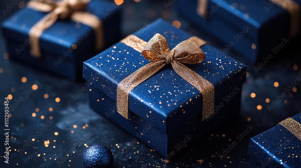 Elegant Blue Gold Gift Boxes Festive Holiday Presents Elegant Blue Gold Gift Boxes Festive Holiday Presents