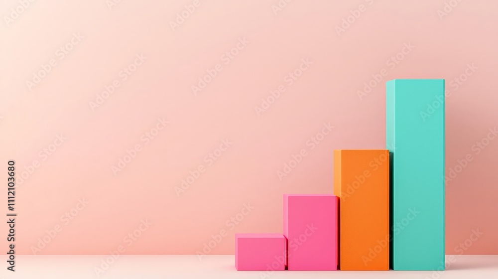 business scaling concept. Colorful bars representing growth against a soft pink background.