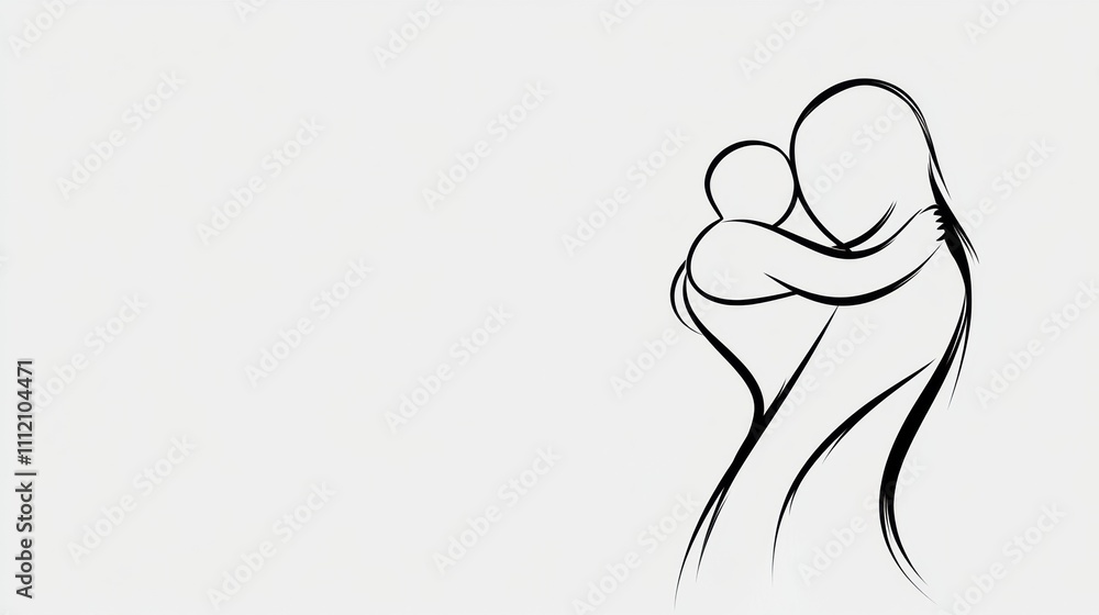 Abstract line art of a mother embracing her child, symbolizing love and care, AI Abstract line art of a mother embracing her child, symbolizing love and care, AI