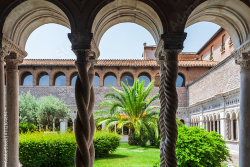 Canvas Print Rome, Italy, July 22 2017, Tranquil Arches of the Lateran Cloister Surrounded by