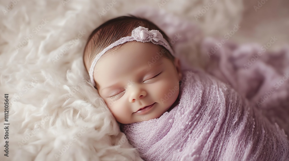 A sweet baby girl sleeps soundly, wrapped in a blanket. A sweet baby girl sleeps soundly, wrapped in a blanket.