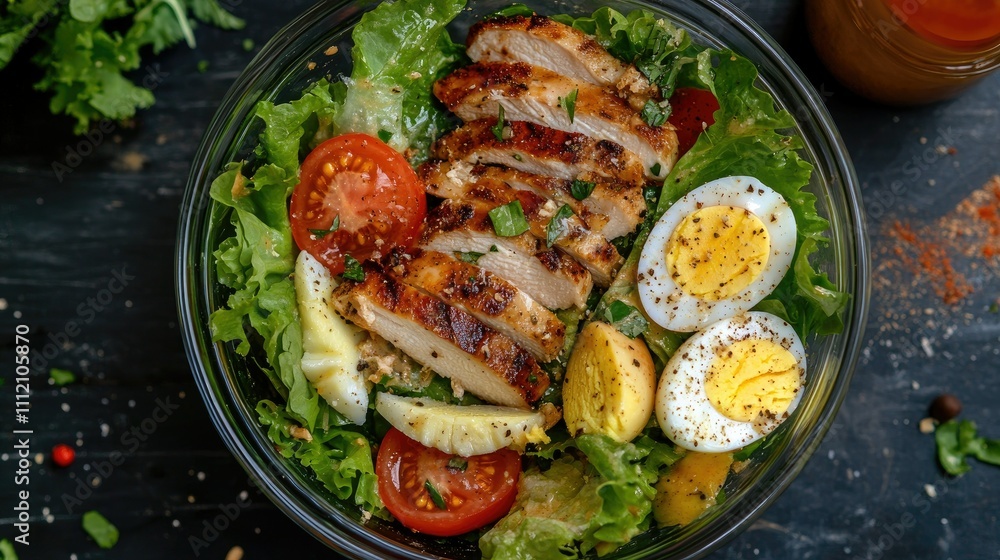 Grilled Chicken Salad Bowl with Fresh Vegetables and Eggs Grilled Chicken Salad Bowl with Fresh Vegetables and Eggs