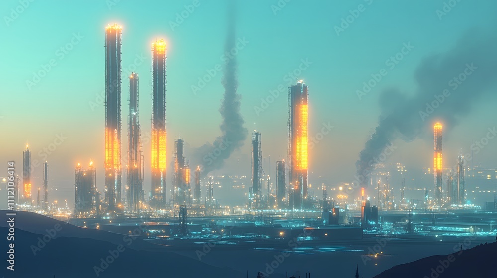 A futuristic cityscape with tall buildings and neon lights. Scene is futuristic and industrial A futuristic cityscape with tall buildings and neon lights. Scene is futuristic and industrial