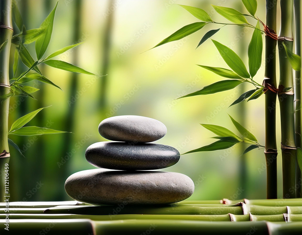 Zen Stones with Bamboo Backdrop Zen Stones with Bamboo Backdrop