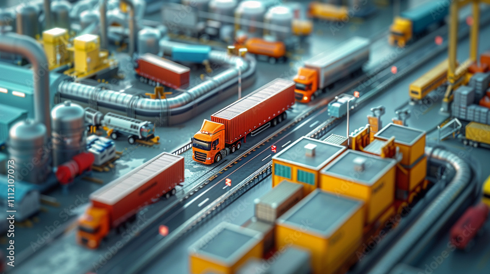 Aerial View of Logistics Center with Trucks and Industrial Structures Aerial View of Logistics Center with Trucks and Industrial Structures