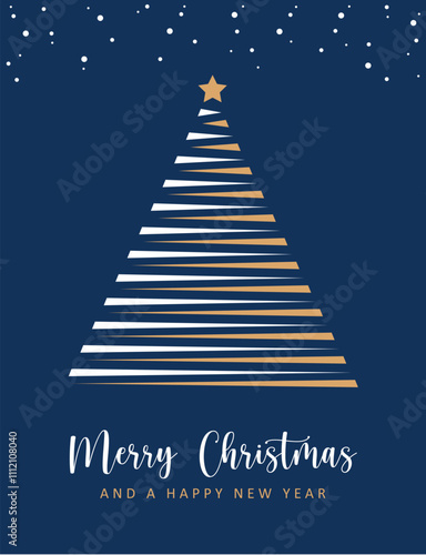 christmas greeting card with minimalistic fir tree vector illustration