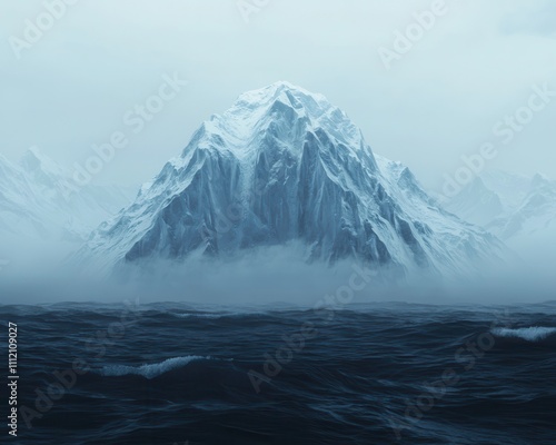 Wallpaper Mural A towering iceberg emerges from dark, turbulent waters, surrounded by mist and snow-capped mountains under a cloudy sky. Torontodigital.ca