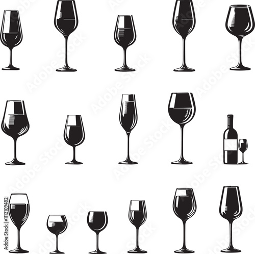 set of wine glasses silhouette vector