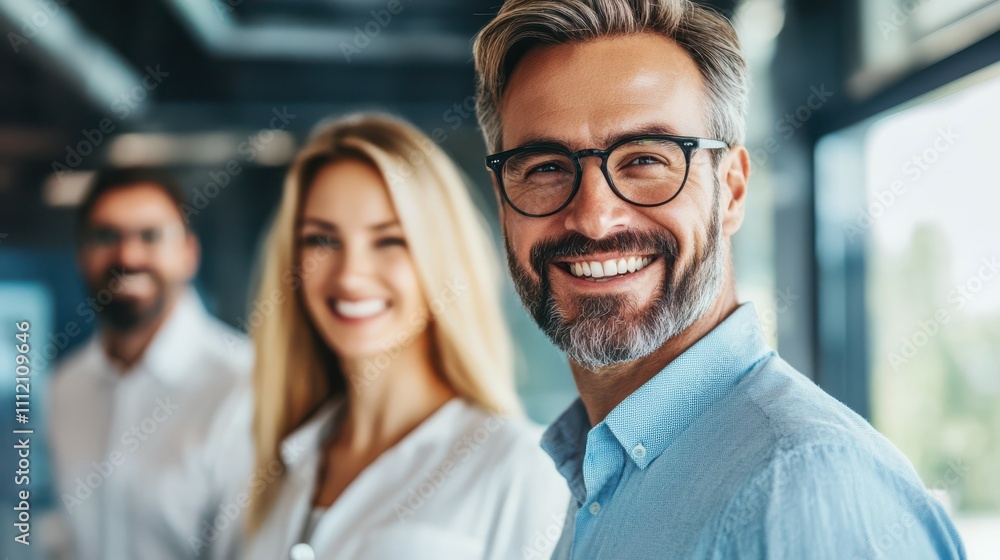 Portrait of successful business people working together in corporate office. Portrait of successful business people working together in corporate office.
