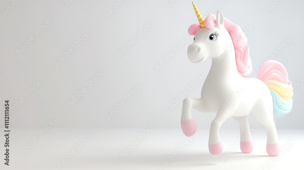 A cartoon unicorn with a pink mane and tail and a golden horn, isolated against a white background. A cartoon unicorn with a pink mane and tail and a golden horn, isolated against a white background.