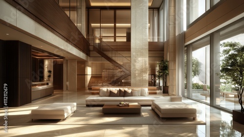 Hotel lobby space with living area in reception