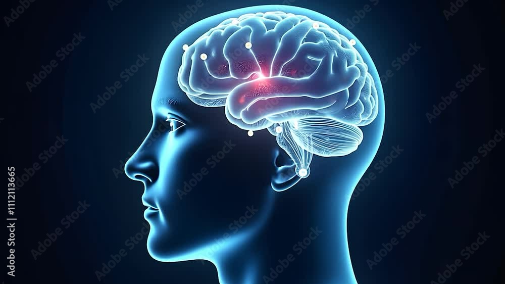 Human Head with Illuminated Brain Anatomy Human Head with Illuminated Brain Anatomy