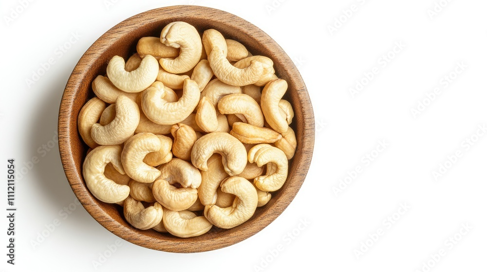 Bowl of Raw Cashew Nuts on White Background Top View Bowl of Raw Cashew Nuts on White Background Top View