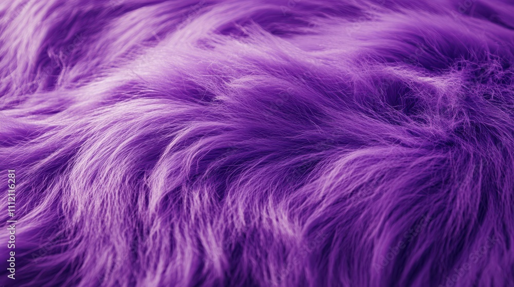 Fototapeta premium Macro View of Fluffy Purple Fur Texture. Top View of Soft and Colorful Hairy Background. Close-Up of Wavy Pattern with Rich Color. Cozy Animal Fur Texture for Stock Images