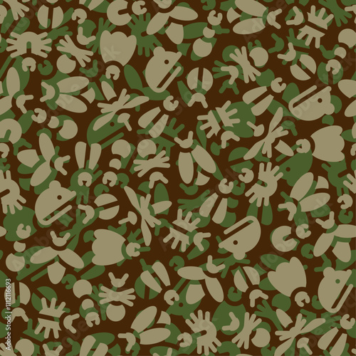 Pest Military pattern seamless. Beetle, fly Army background. Soldier and hunter Insects texture