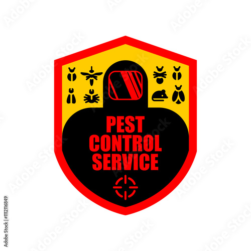 Pest Control Service  sign logo. Trapping rodents and pests beetles symbol