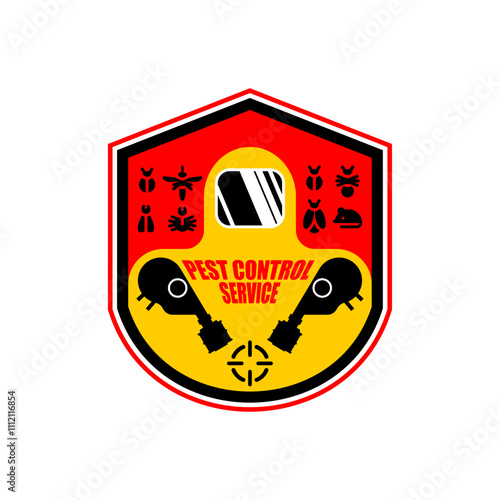 Pest Control Service  sign logo. Trapping rodents and pests beetles symbol