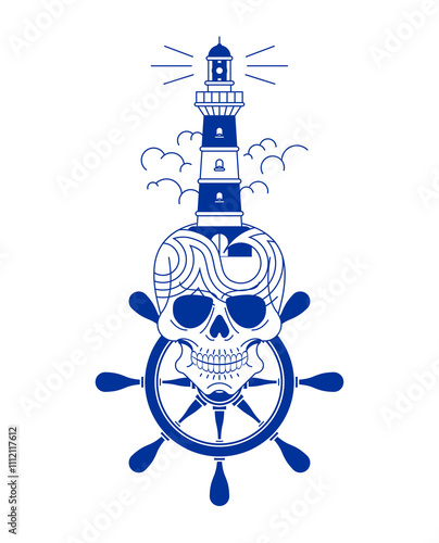 Lighthouse tattoo isolated. A navigational landmark used to mark coastlines. Concept tattoo symbolizes hope for best, desire to find right path in life.