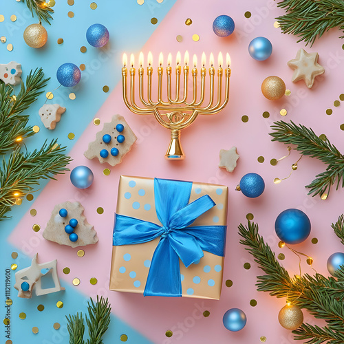 Festive Hanukkah Gift Illustration photo