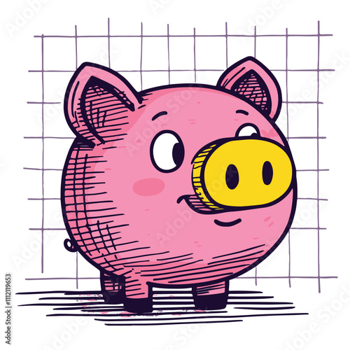 Hand drawn toddler cute piggy bank.