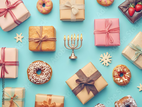 Festive Gift Illustration with Donuts photo