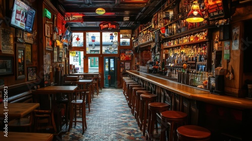 Temple Bar is a famous landmark in Dublins cultural quarter visited by thousands of tourists every year. Inside of the Temple Bar in the center of the Irish capital