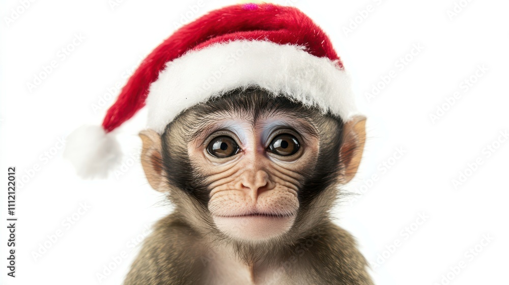 Monkey wearing Santa's hat isolated on white background Monkey wearing Santa's hat isolated on white background