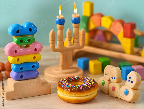 Colorful Toy Blocks and Donut Illustration photo