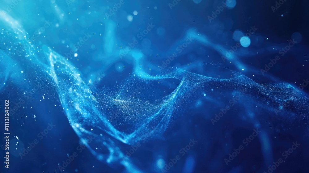 Abstract blue wave of particles. A mesmerizing digital art piece showcasing the beauty of flowing data or energy. Abstract blue wave of particles. A mesmerizing digital art piece showcasing the beauty of flowing data or energy.