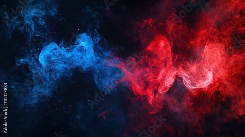 abstract depiction of nebula smoke fire in red and blue light isolated on a black background, embodying the concept of versus, competition, and fight